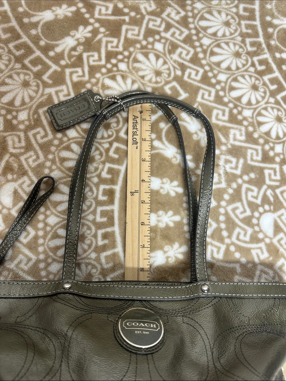 COACH Olive Leather Tote with Signature Charm